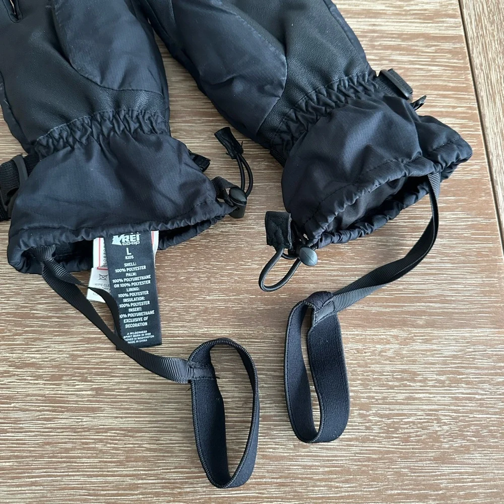 REI Co-op Kids’ Black Waterproof Insulated Gloves Size L